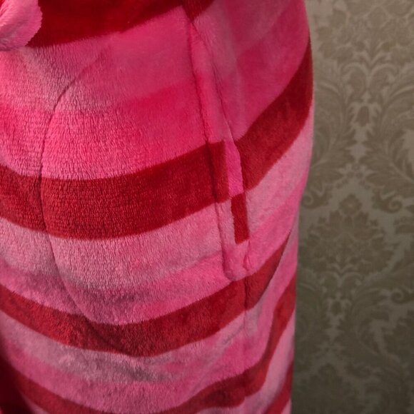 Em & Alfie One Size Red Pink Striped Plush Robe "Oh What Fun" Sequins on Back - Picture 5 of 13